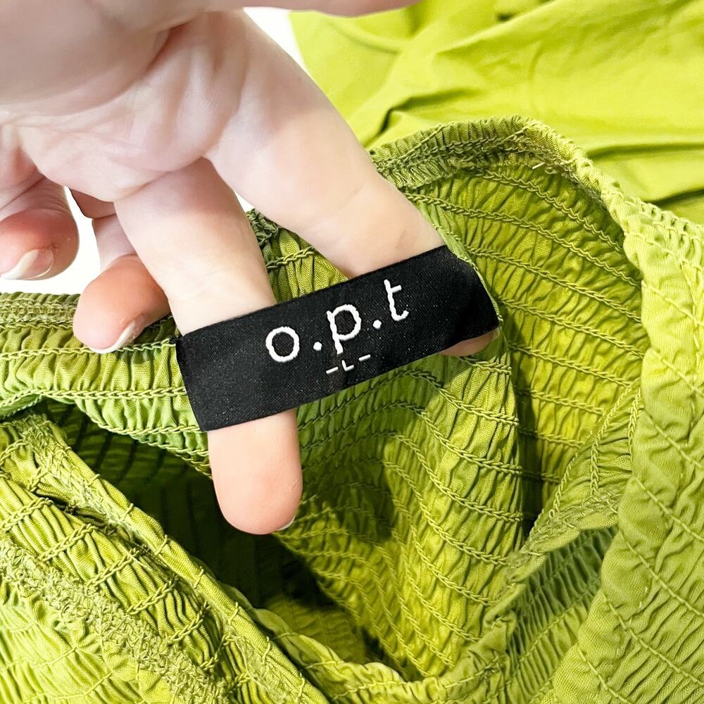 o.p.t One Shoulder Smocked Tiered A-Line Maxi Dress Chartreuse Green Large - Picture 3 of 8